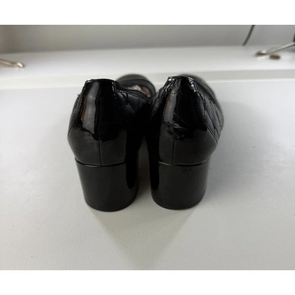 Vionic Ruby Black Quilted Leather Block Heel Cap Toe Pumps Shoes Womens 7.5
